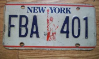 Single York License Plate - 1986 - Fba 401 - Statue Of Liberty