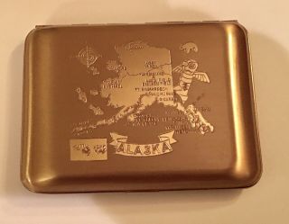 Mid Century Laquered Brass Map Of Alaska Cigarette Case