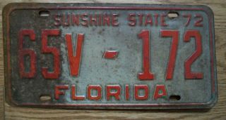 Single Florida License Plate - 1972 - 65v - 172 - Sunshine State - Wakulla County