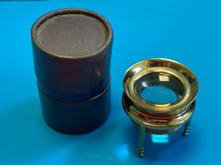 Old Vtg Collectible Van Cort Instruments Brass Table /desktop Magnifier W/ Box