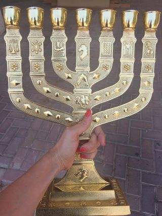 Menorah Jerusalem Temple 14 Inch Height 36 Cm 7 Branches Brass Xl