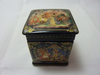Russian Lacquer Box Palekh.  " The Tale Of The Golden Cockerel.  " Hand Painted