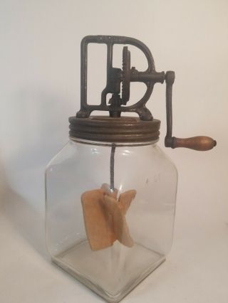 Dazey Butter Churner Patented 1922 4 Qt Well Wood Paddle Vintage Glass