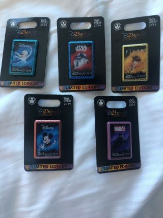 D23 Disney Expo 2019: Dream Store: Character Logo Pin: Set Of 5 - In Hand