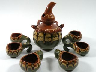Mexican Hand Made Pottery Jalapeno Shot Glass/cups Liquor Decanter