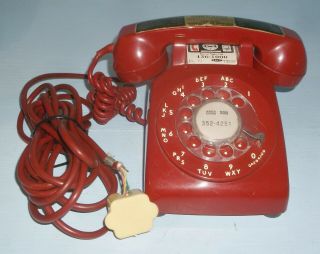 Vintage Bell System Western Electric Deep Red Rotary Dial Telephone W/ Line