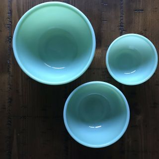 Vintage Green Jadite Milk Glass Mixing Set Serving Bowl Bead Rim 5” 6” 7”