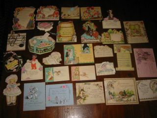 25 Rare Vintage Die Cut Cards Birthday Shower Get Well & Other No Writing Nos