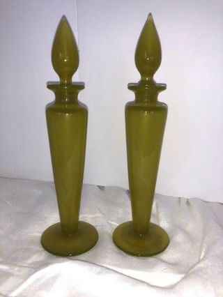Vintage Green Glass Art Deco Perfume Bottles Mid Century