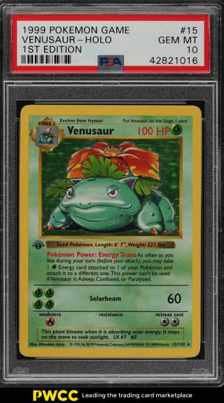 1999 Pokemon Game 1st Edition Holo Venusaur 15 Psa 10 Gem (pwcc)