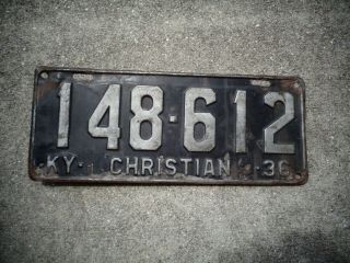 Kentucky 1936 Christian License Plate 148 - 612