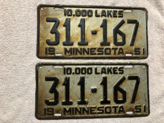 Matched Pair 1951 Minnesota License Plates
