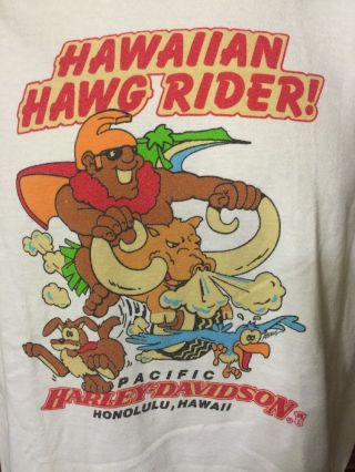 Vintage Pacific Harley Davidson Honolulu Hawaii Hawg Rider Crazy Shirt Mens L