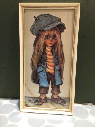 Vintage 1960s Michael T Thomas Big - Eyed Child Kitsch Framed Print