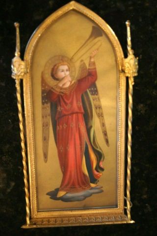 Antique Italian Neo - Gothic Gilded Frame With “fra Angelico” Red Dressed Angel