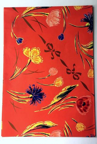 Vtg.  Gift Wrap Paper Sheet Orange Floral Mouth Painted French Legrix