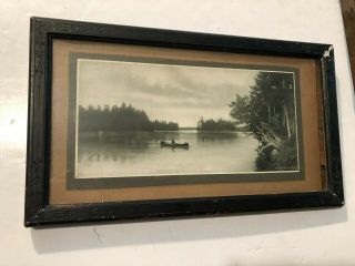 1900 - 10 The Heart Of The Adirondacks Ny Osborne Print Victorian Frame Man Canoe