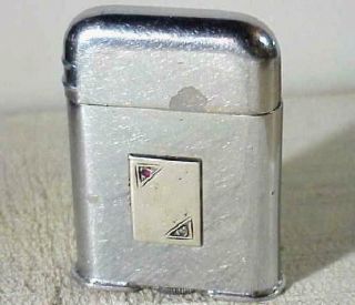 Vtg 1940s Fab.  Suisse Thorens Petrol Lighter W/ Ruby & Diamond On Sterling Emblm