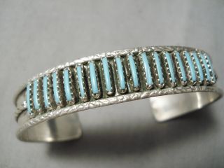 Intricate Vintage Navajo Turquoise Sterling Silver Bracelet Cuff