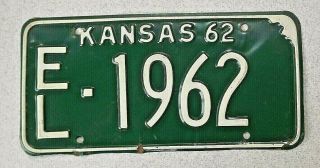 1962 Kansas Ellis County License Plate / E/l 1962