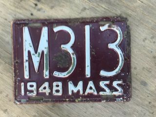 Massachusetts 1948 Municipal Motorcycle License Plate M313 Police Sheriff
