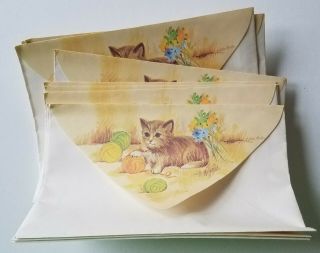 14 Vintage Stationery Envelopes Yarn Charm Kitten With Balls Of Yarn Flowers