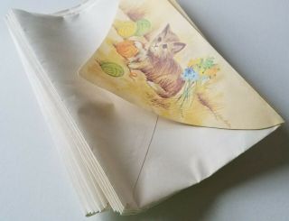 14 Vintage Stationery Envelopes Yarn Charm Kitten with Balls of Yarn Flowers 3