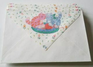17 Vintage Stationery Envelopes Sangamon Kittens W Ball Of Yarn Confetti
