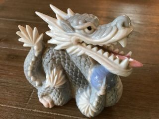 Vtg Porcelain Grey Asian Dragon Figurine Japan Yoshimi K Style 5 X 4” Decor