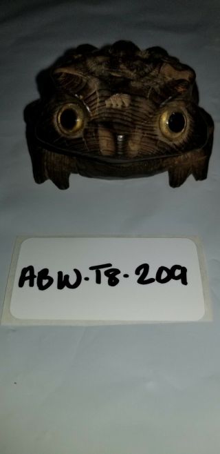 Vintage Japan Hand - Carved Frog Cryptomeria Wood Figure Horny Toad