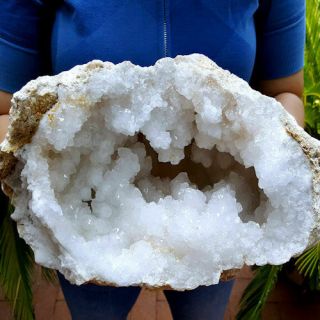 Big 9 Inch Prestine White Quartz Crystal Geode Morocco