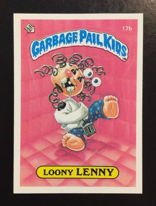 1985 Garbage Pail Kids 1st Series 1 Loony Lenny 17b Rare Glossy Back Card - Twt