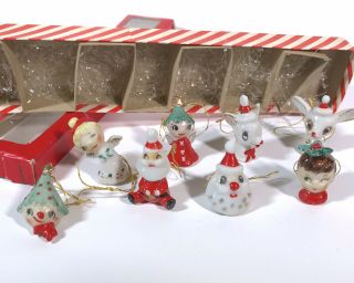 Vtg Porcelain Ceramic Mini Christmas Ornaments Deer Santa Angels Japan Set Of 8
