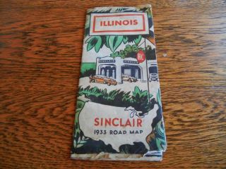 Vintage 1933 Sinclair Oil Fold Out Road Map Of Illinois