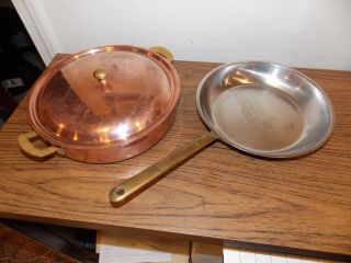 Vintage Copper Spring Culinox Switzerland 9 " Frying Pan & 10 " Covered Pan