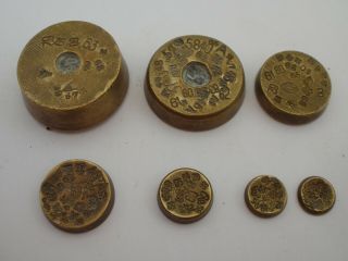 Set Of 7 Antique Brass Apothecary Weights