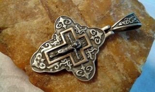Vintage Sterling Silver " 925 " Gold - Plated Large Ornate Orthodox Crucifix Pendant