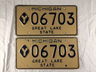 Vintage Classic Michigan Big Y License Plate Matching Pair Set