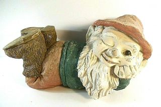 Vintage Garden Gnome Winking 10 " X 5 " Laying White Beard Red Hat Distressed