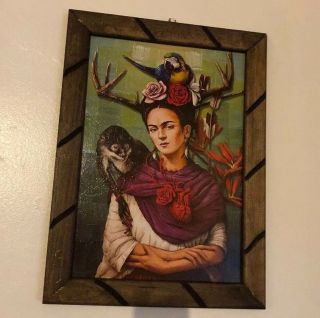 Frida Kahlo Art Print / Hand Carved Wood Frame/ Made In 