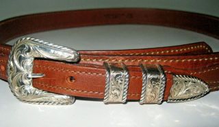 Mens Vintage Elk Creek Sterling Silver " Tombstone " Ranger Belt & Buckle Set 34