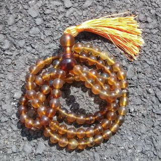 8mm 34gr Authentic Natural Amber Buddhism Mala Prayer Beads Necklace 605649
