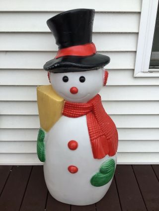 40 " Vintage Snowman Blow Mold Top Hat Broom Scarf Mittens Tpi (as Found)