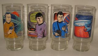 1978 Set Of 4 Star Trek Dr Pepper Glasses Kirk Spock Mccoy & Enterprise