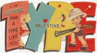 Vintage Die - Cut Valentine Double Barreled Gun Boy Pith Helmet I 