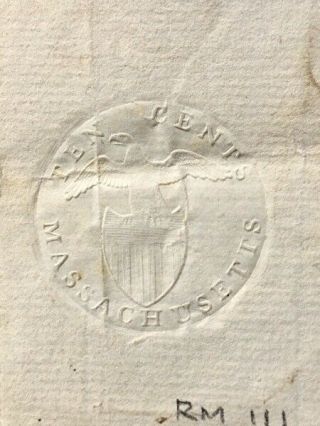 1799 MASSACHUSETTS HANDWRITTEN PROMISSORY NOTE WITH 10¢ EMBOSSED REVENUE 3