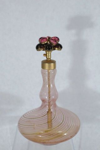 Vintage Murano Pump Perfume Atomizer Spray Bottle Pink Gold Fleck Swirl 7 "