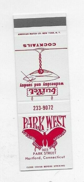 Vintage Matchbook Cover Park West Lounge Hartford Ct A2412
