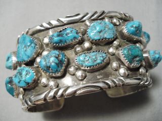 Heavy 101 Grams Vintage Navajo Spiderweb Turquoise Sterling Silver Bracelet Old