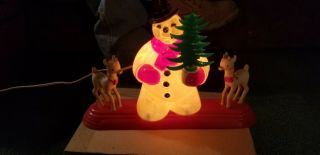 Vintage Lighted Snowman With 2 Reindeer